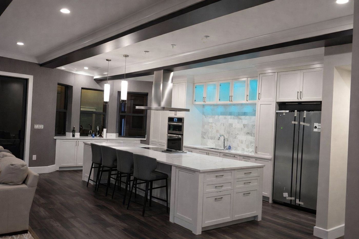 Open-concept kitchen after remodel